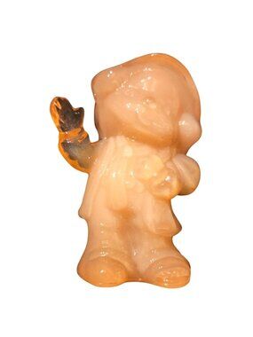 Vtg Glass Figurine Boyd Freddie Hobo Clown Hat Raised Hand pink salmon